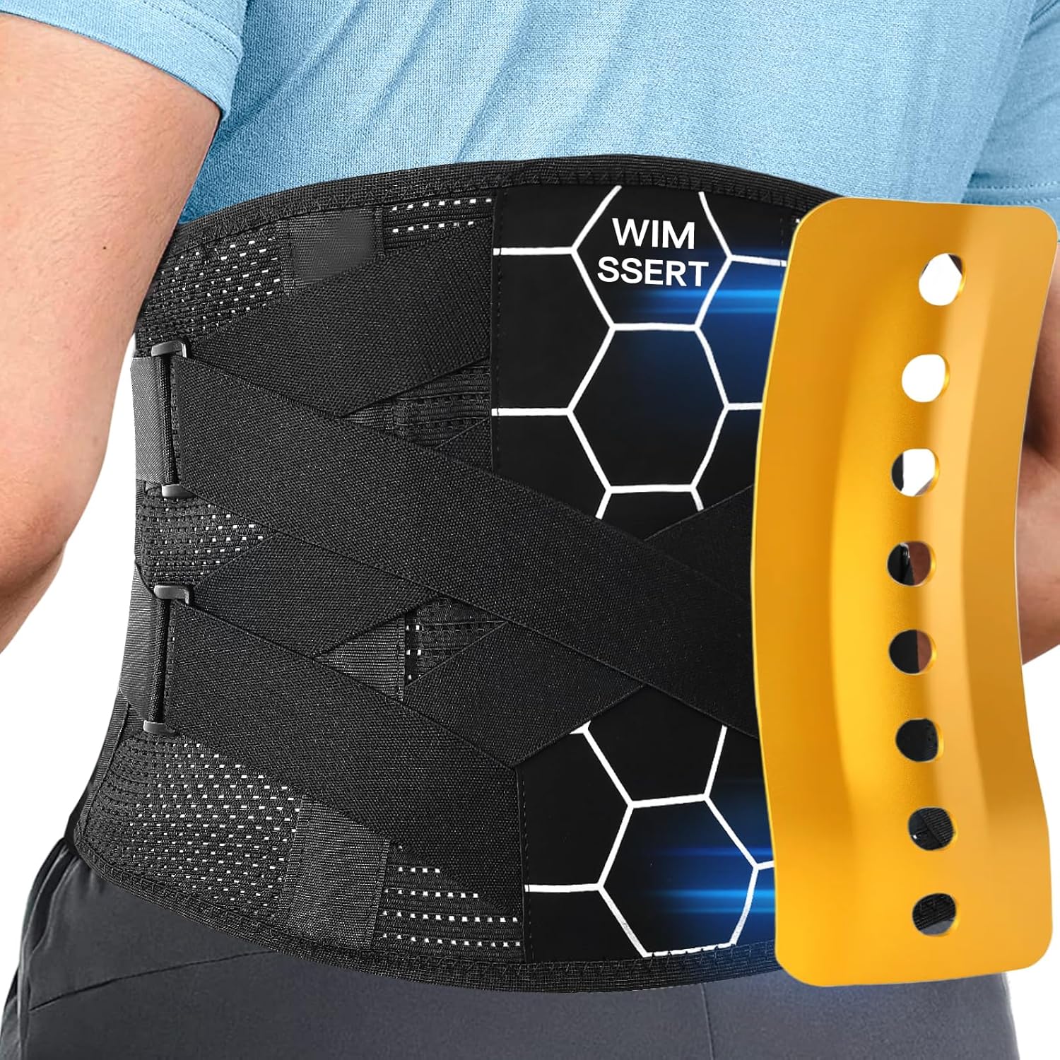 Wimssert Heavy Duty Back Brace Lumbar Support Belt with Metal Spine Panel

