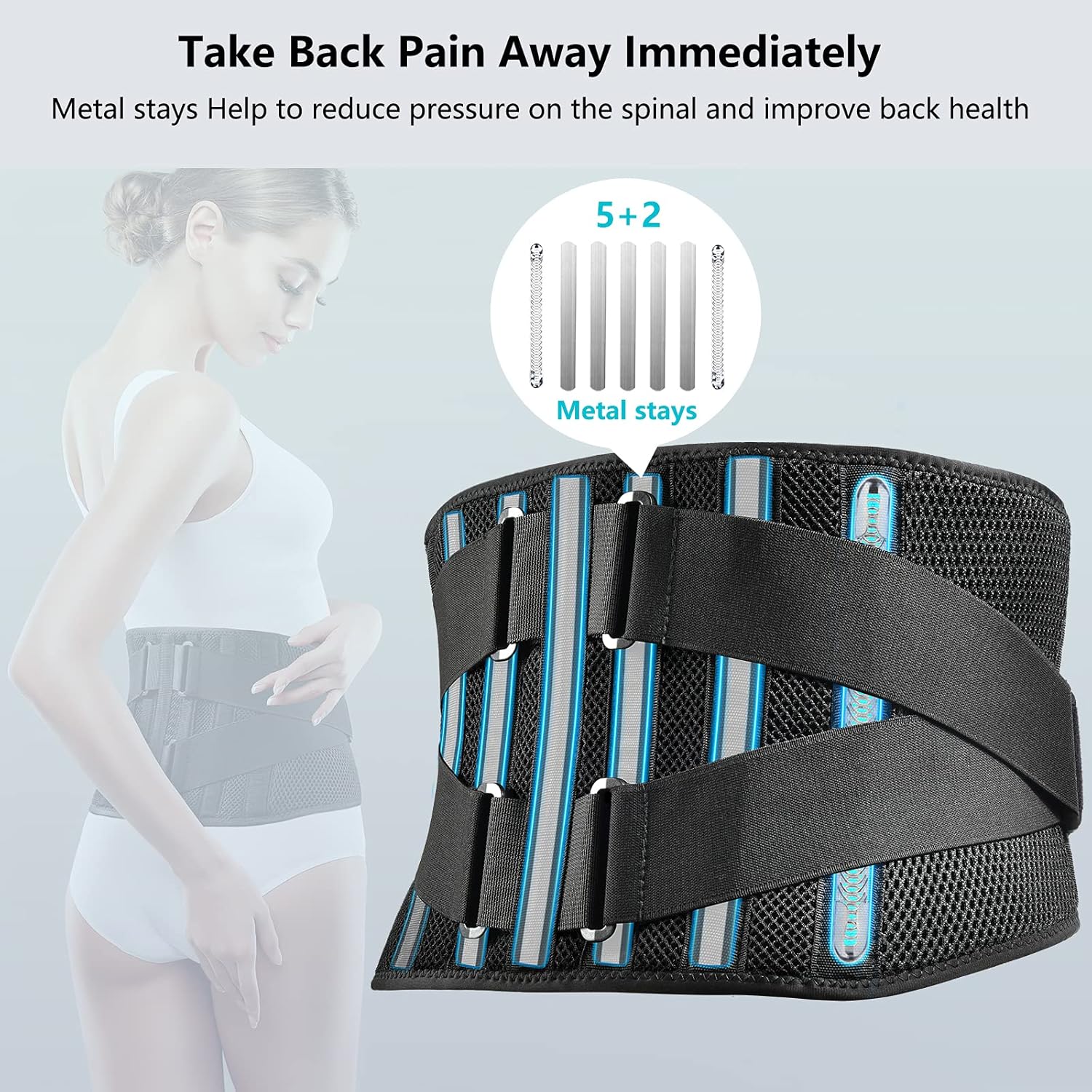 Freetoo Air Mesh Lower Back Brace with 7 Stays, Anti-Skid Lumbar Support Belt

