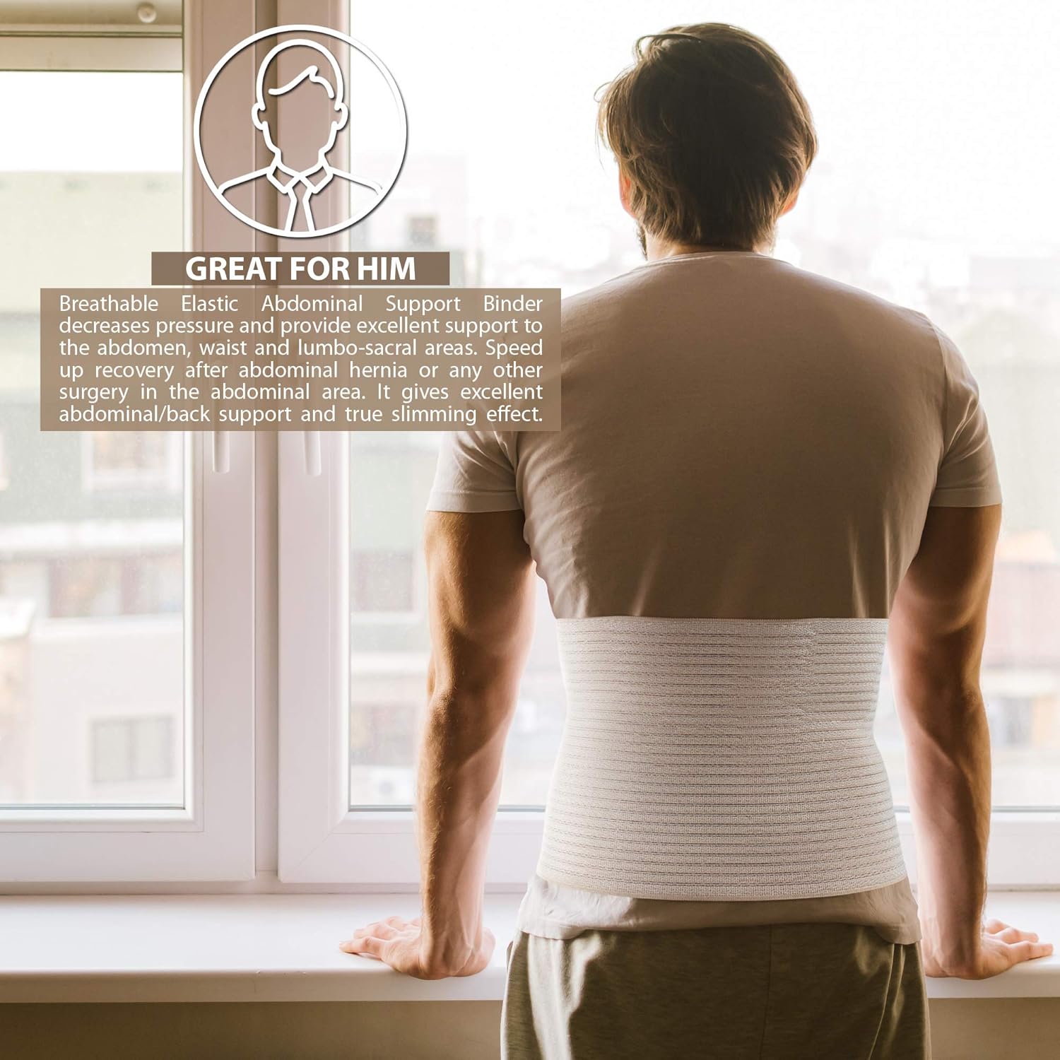 ORTONYX Abdominal Binder 10.25 in for Men and Women, Postpartum Hernia Support Belt

