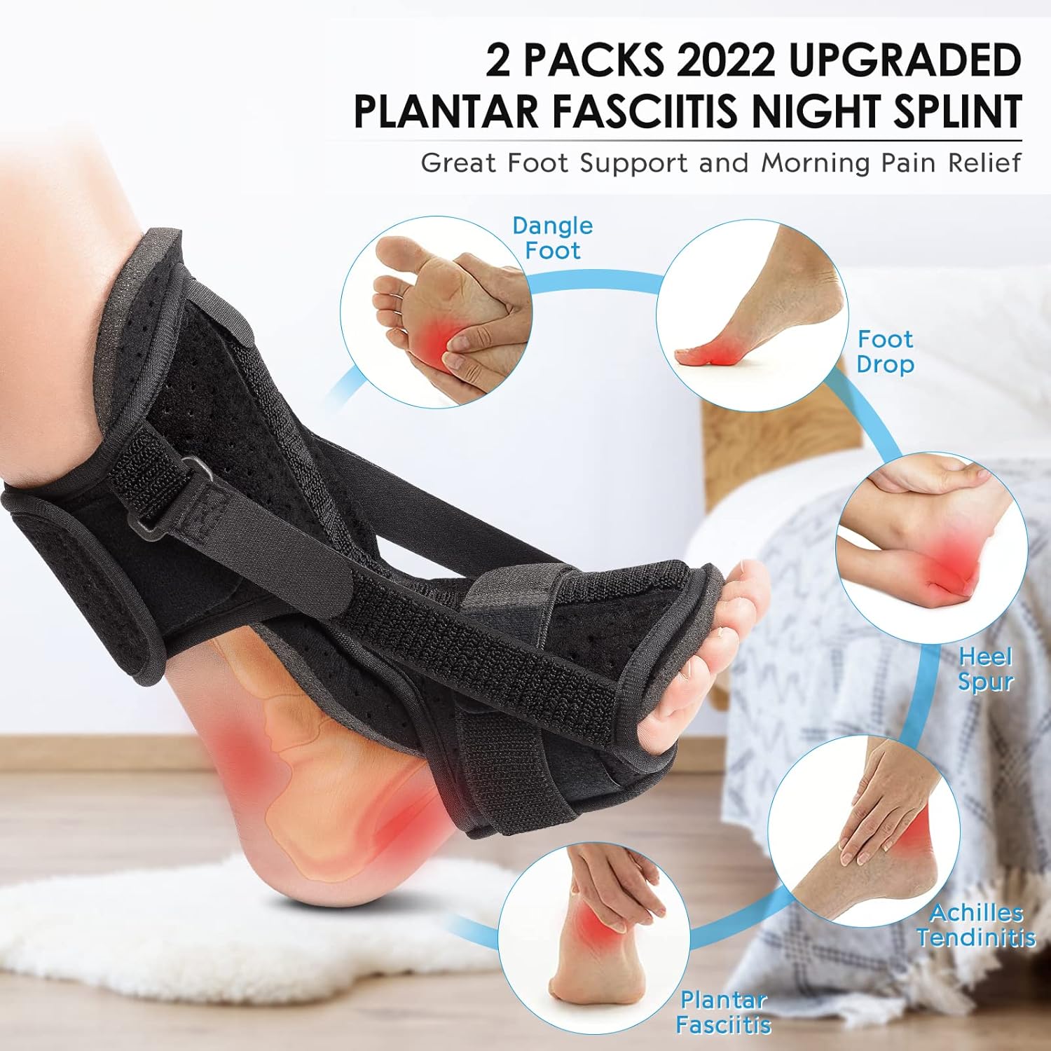 Plantar Fasciitis Night Splint Brace with Memory Foam Pad and Adjustable Straps

