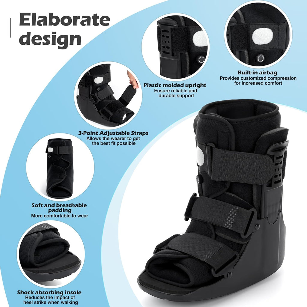 Lightweight Walking Boot for Broken Foot, Adjustable Straps, Rigid Ankle Support


