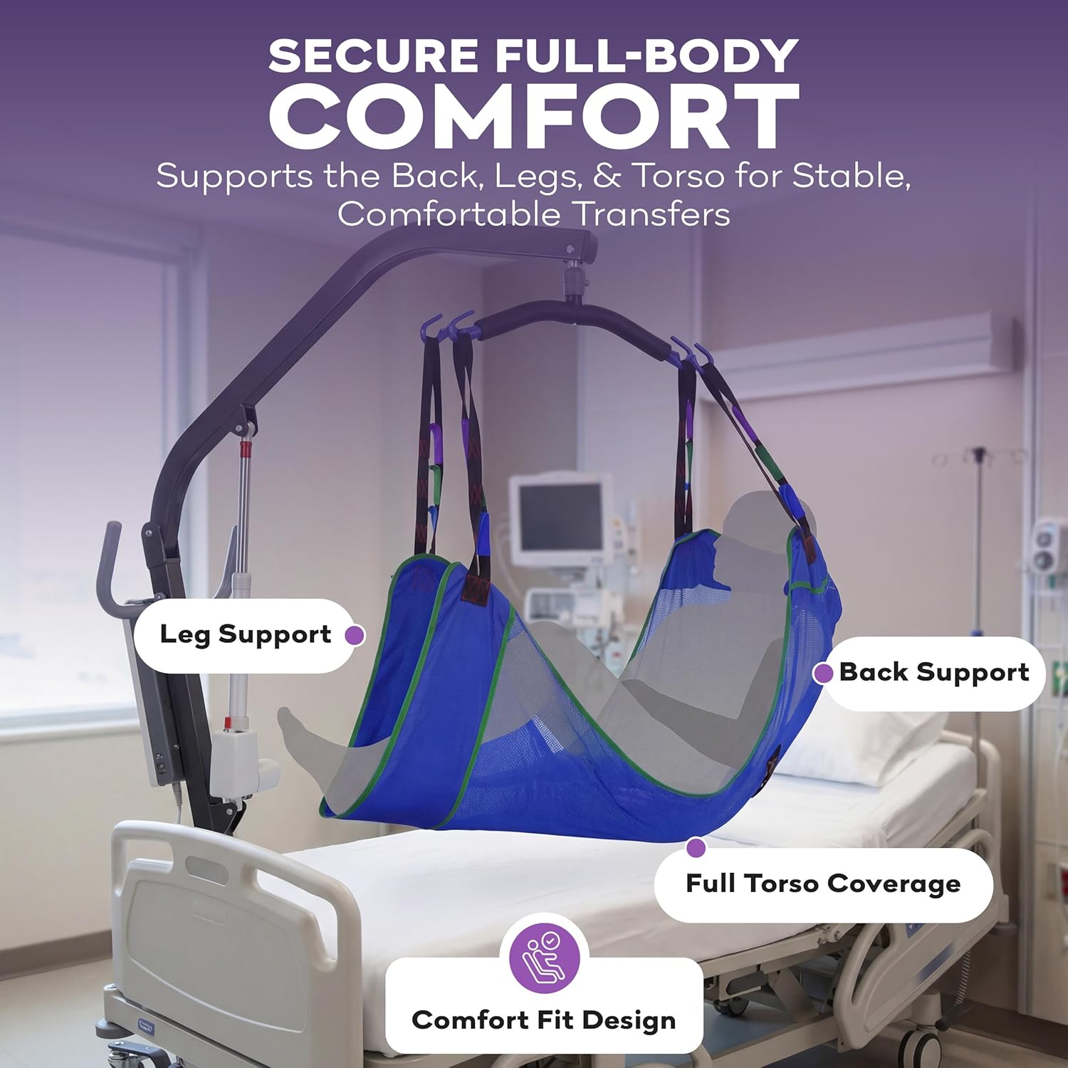 ProHeal Universal Mesh Full Body Patient Lift Sling with Commode Opening, Polyester

