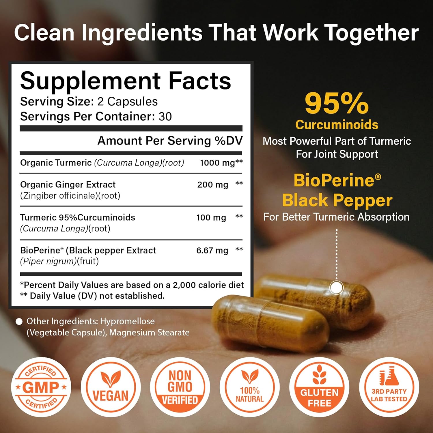 Sleeve Stars Counterforce Elbow Brace with Turmeric Curcumin Supplement Capsules

