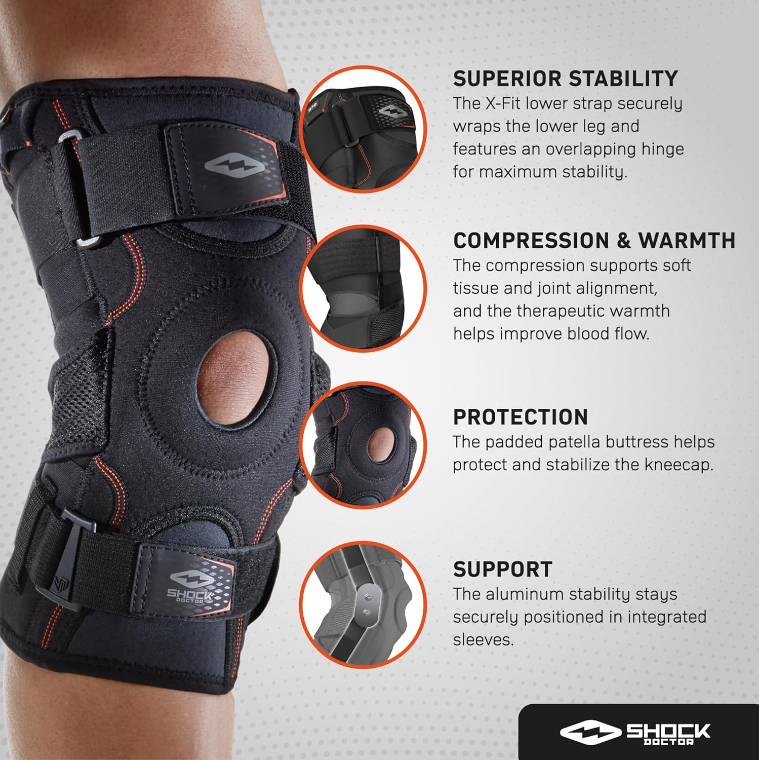 Shock Doctor Hinged Knee Brace with Compression Sleeve and Dual Side Stabilizers

