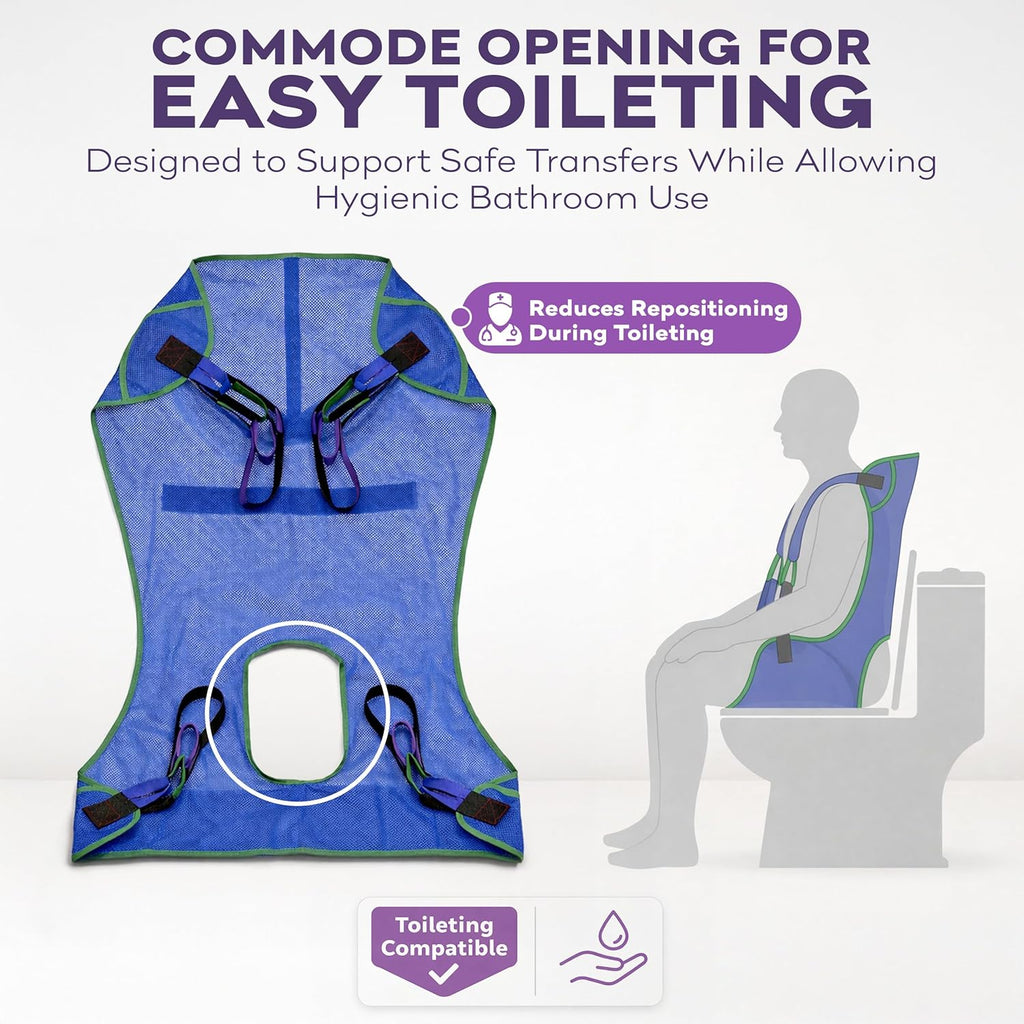 ProHeal Universal Mesh Full Body Patient Lift Sling with Commode Opening, Polyester

