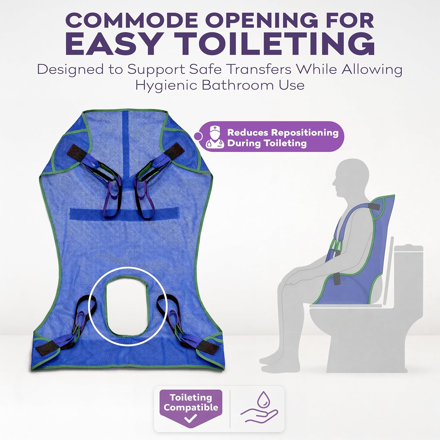 ProHeal Universal Mesh Full Body Patient Lift Sling with Commode Opening, Polyester

