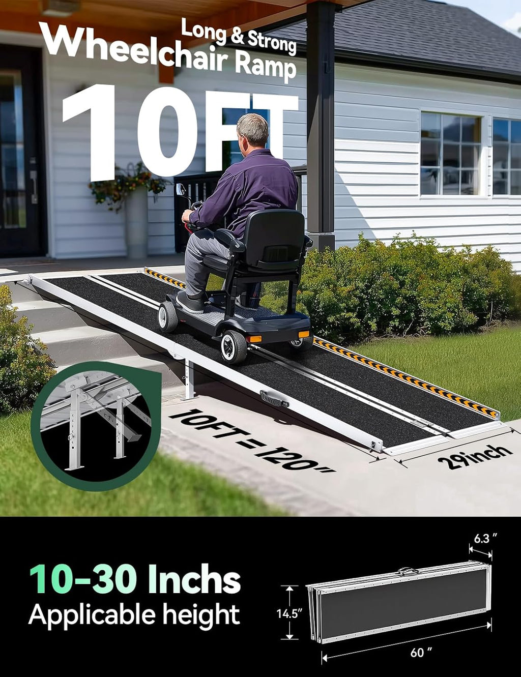 TaiH Leo Foldable Aluminum Wheelchair Ramp with Non-Slip Surface and Support Legs

