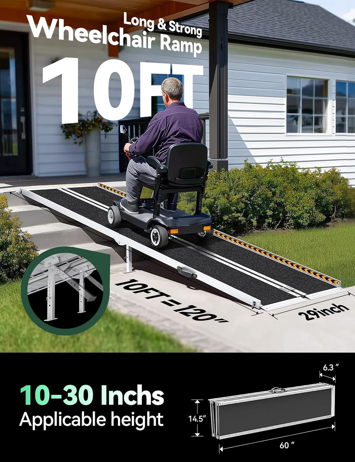 TaiH Leo Foldable Aluminum Wheelchair Ramp with Non-Slip Surface and Support Legs

