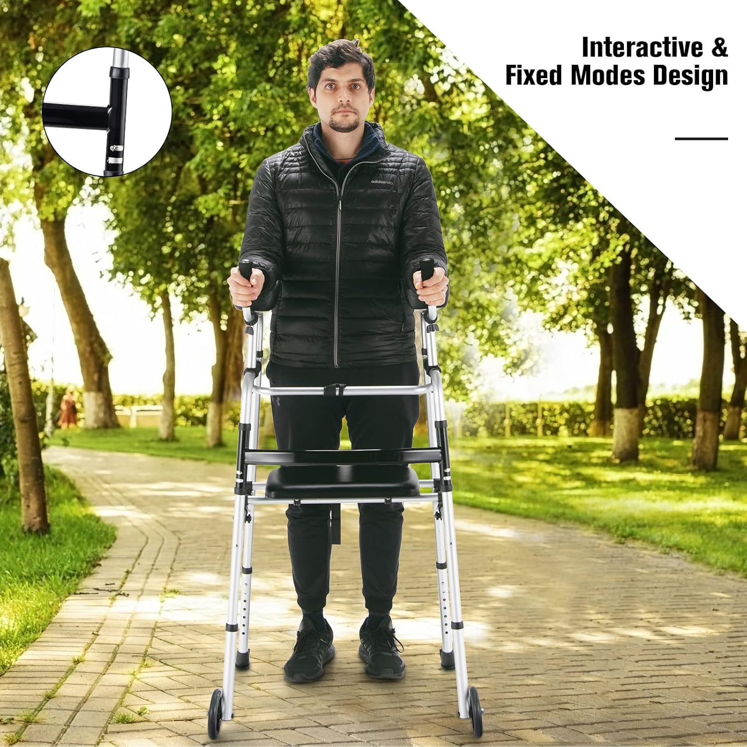 Goplus Folding Walker for Seniors, Lightweight Mobility Aid with Seat and Armrests

