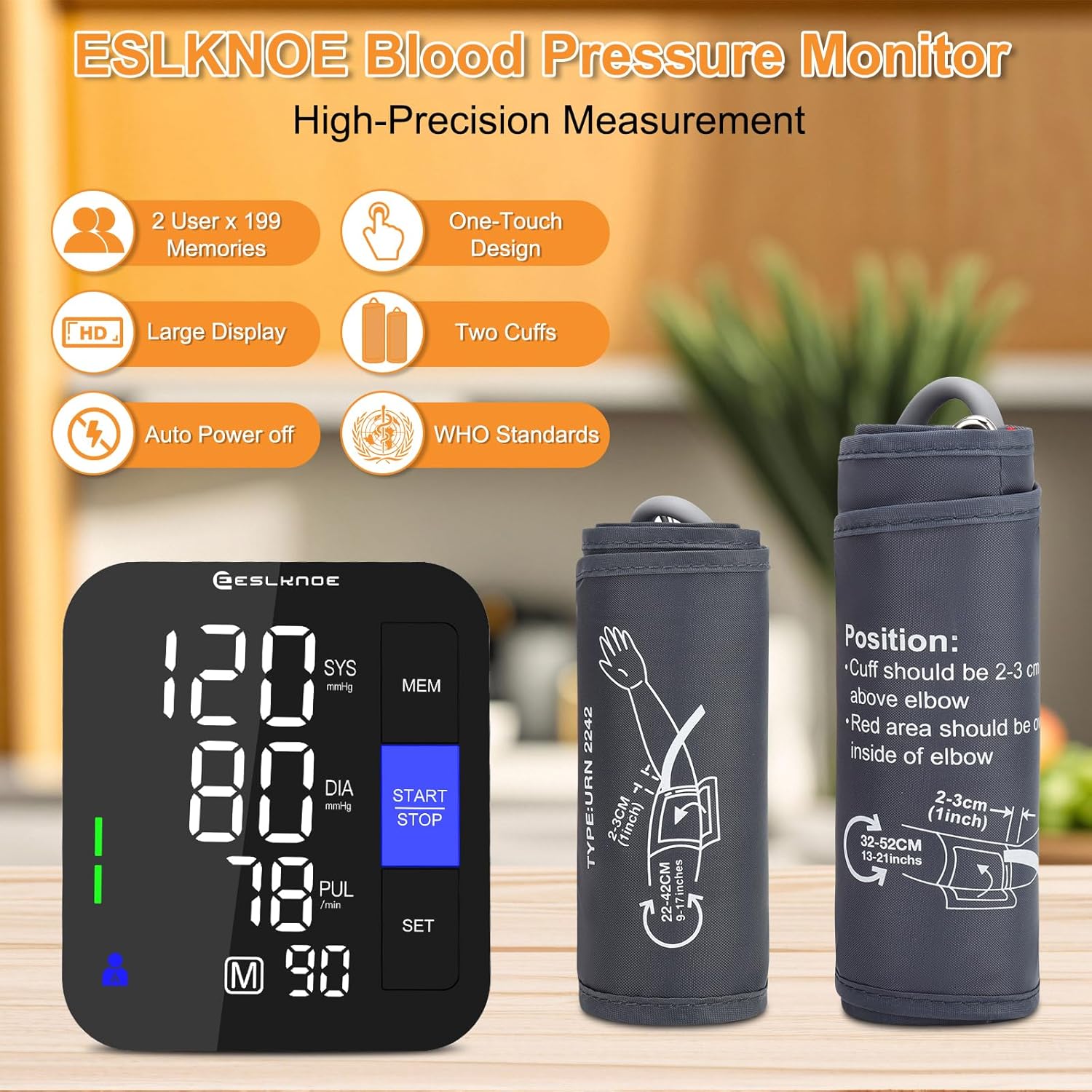 Upper Arm Blood Pressure Monitor for Home Use, Dual Cuff, Backlit LED Display

