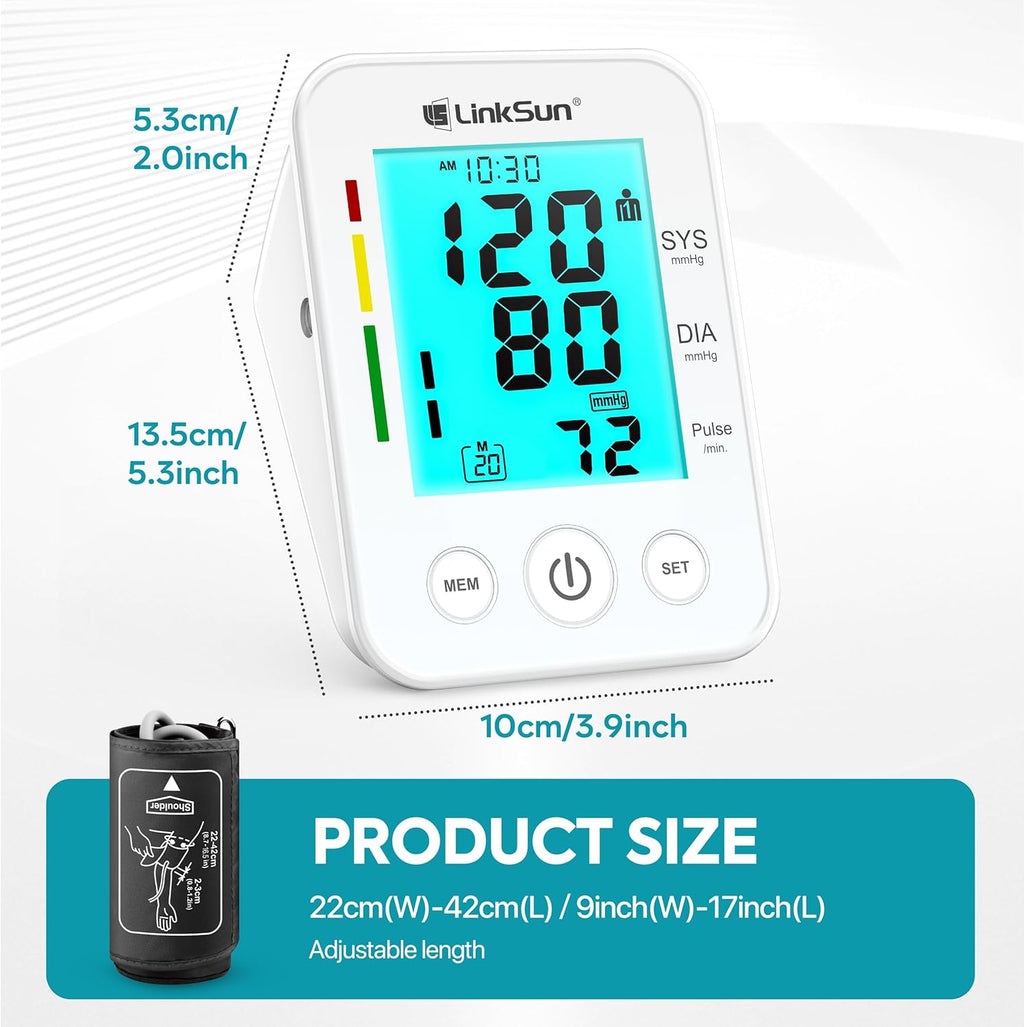 LinkSun Arm Blood Pressure Monitor for Home Use with Large LCD and Adjustable Cuff

