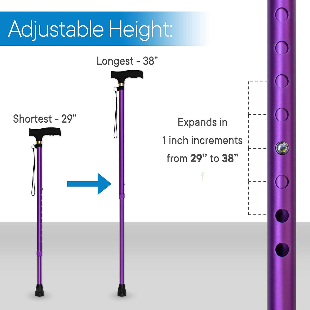 RMS Adjustable Walking Cane Aluminum Offset Handle with Wrist Strap and Rubber Tip

