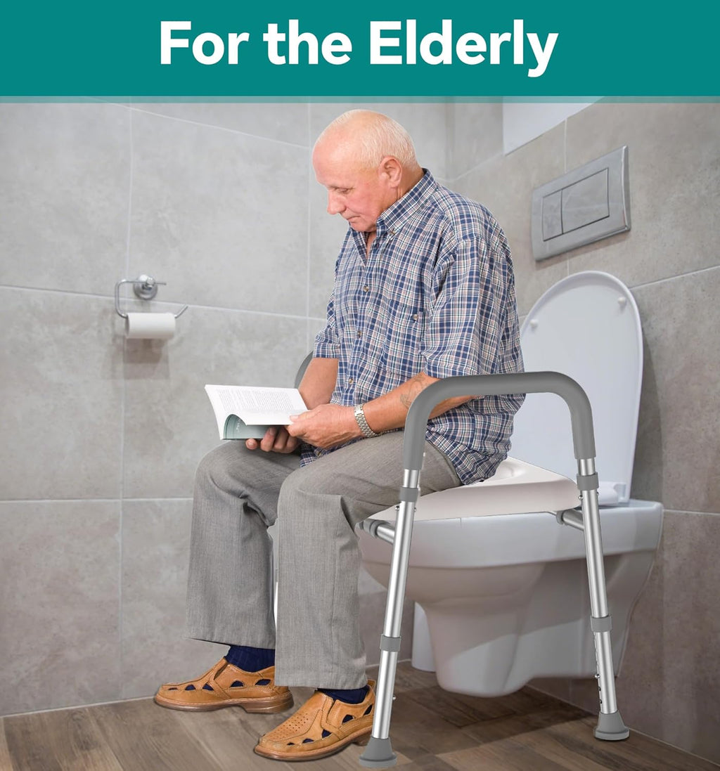 Soundfuse Raised Toilet Seat Riser with Handles, Adjustable Height and Width, Padded

