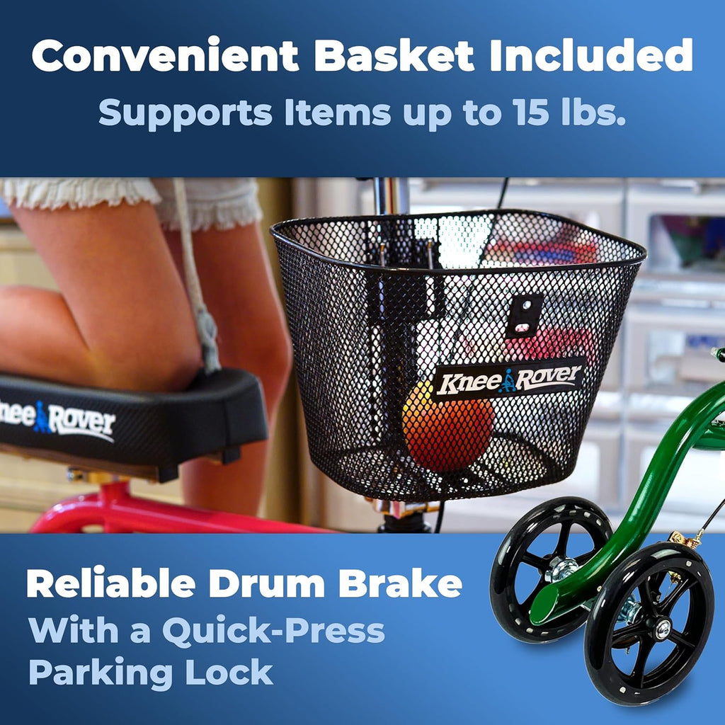 KneeRover Steerable Knee Walker for Adults, Foldable Crutch Alternative, Basket

