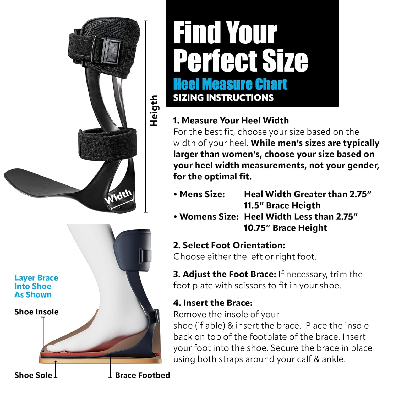 Brace On AFO S-Type Drop Foot Stabilizer Brace, Moldable Trimmable Polyethylene

