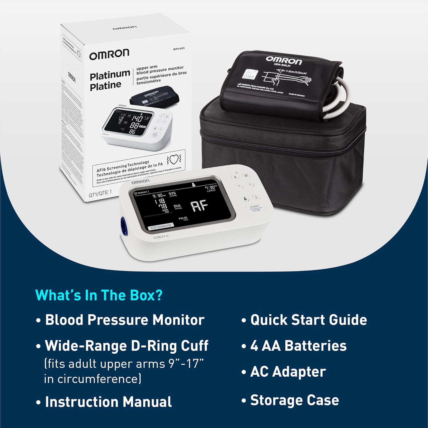 OMRON Platinum Upper Arm Blood Pressure Monitor with AFib Detection, Bluetooth

