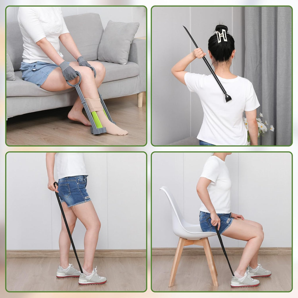 Compression Sock Aid Device with Dressing Stick for Easy On Compression Hosiery

