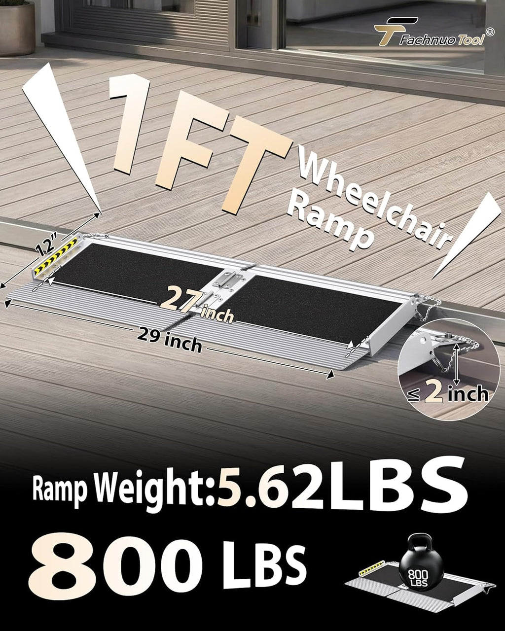 FACHNUO Portable Threshold Wheelchair Ramp with Self-Adjusting Bottom, Non-Slip

