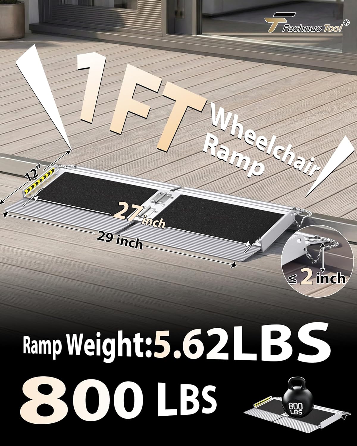 FACHNUO Portable Threshold Wheelchair Ramp with Self-Adjusting Bottom, Non-Slip

