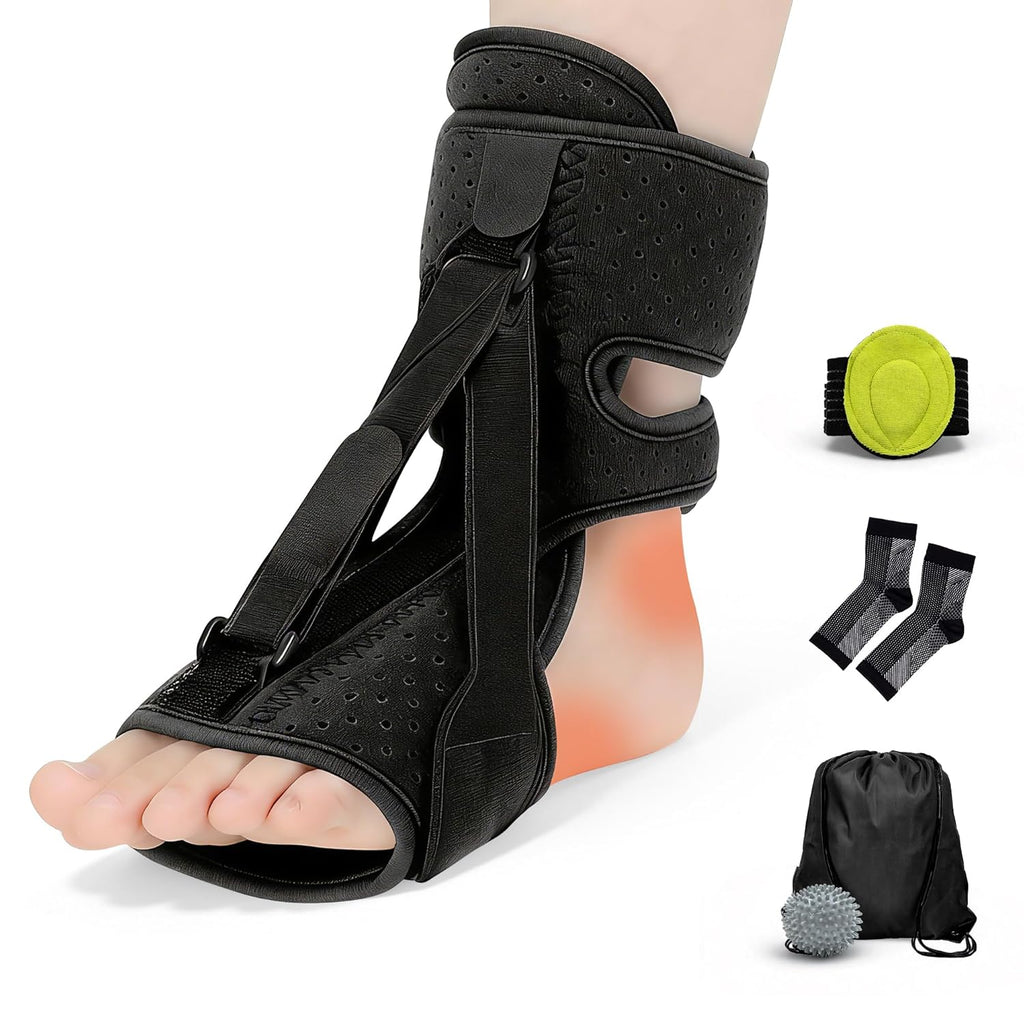 tongdayi Plantar Fasciitis Night Splint Brace with Memory Foam Pad and Massage Ball

