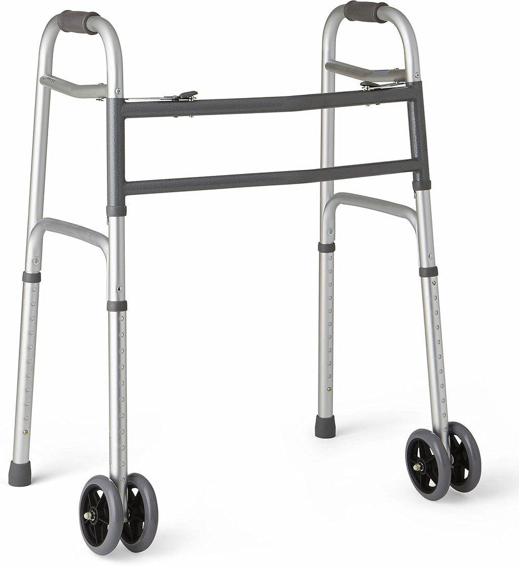 Medline Heavy-Duty Bariatric Folding Walker with 5 in Wheels and Handles, 500 lb Cap

