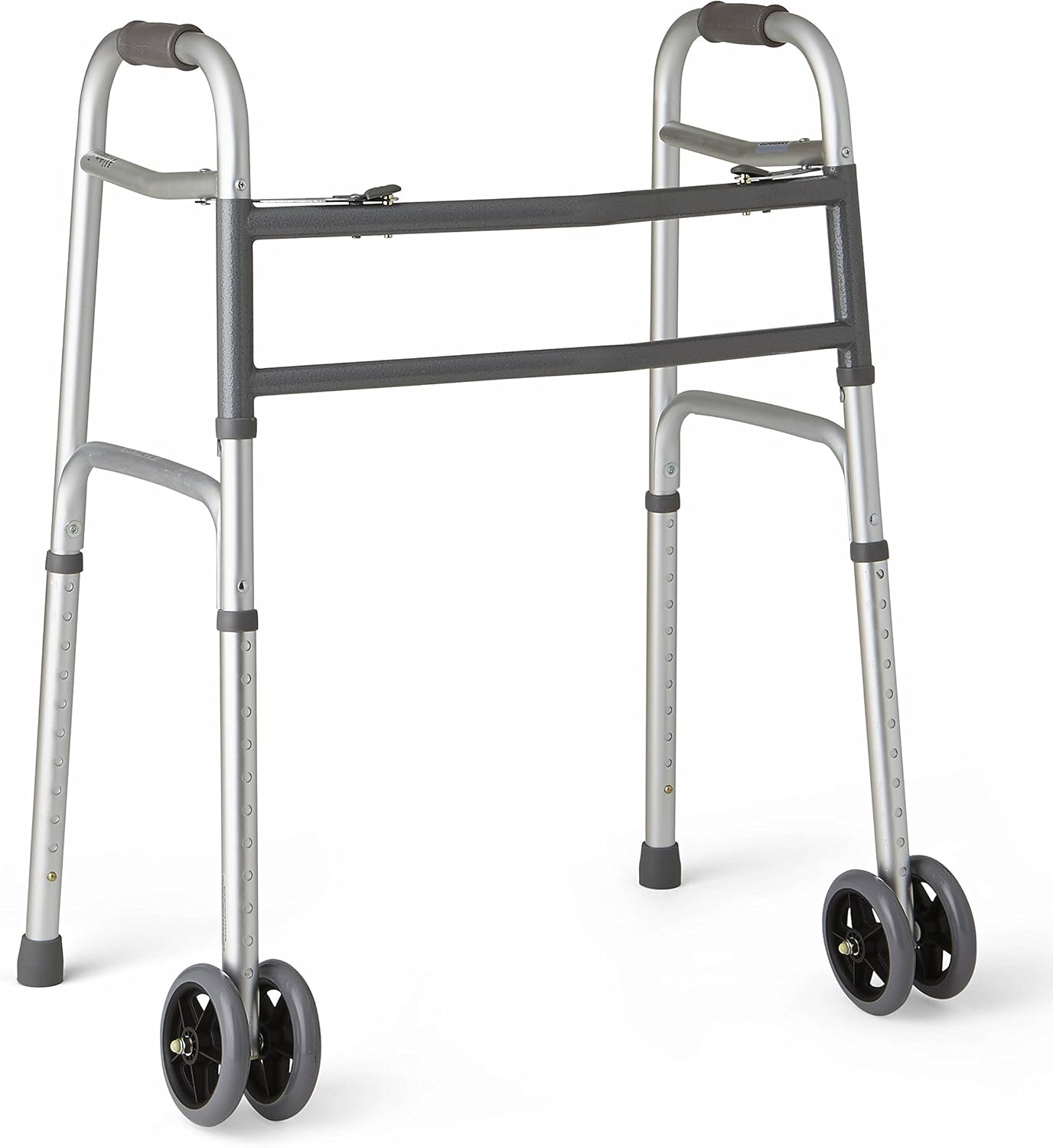 Medline Heavy-Duty Bariatric Folding Walker with 5 in Wheels and Handles, 500 lb Cap

