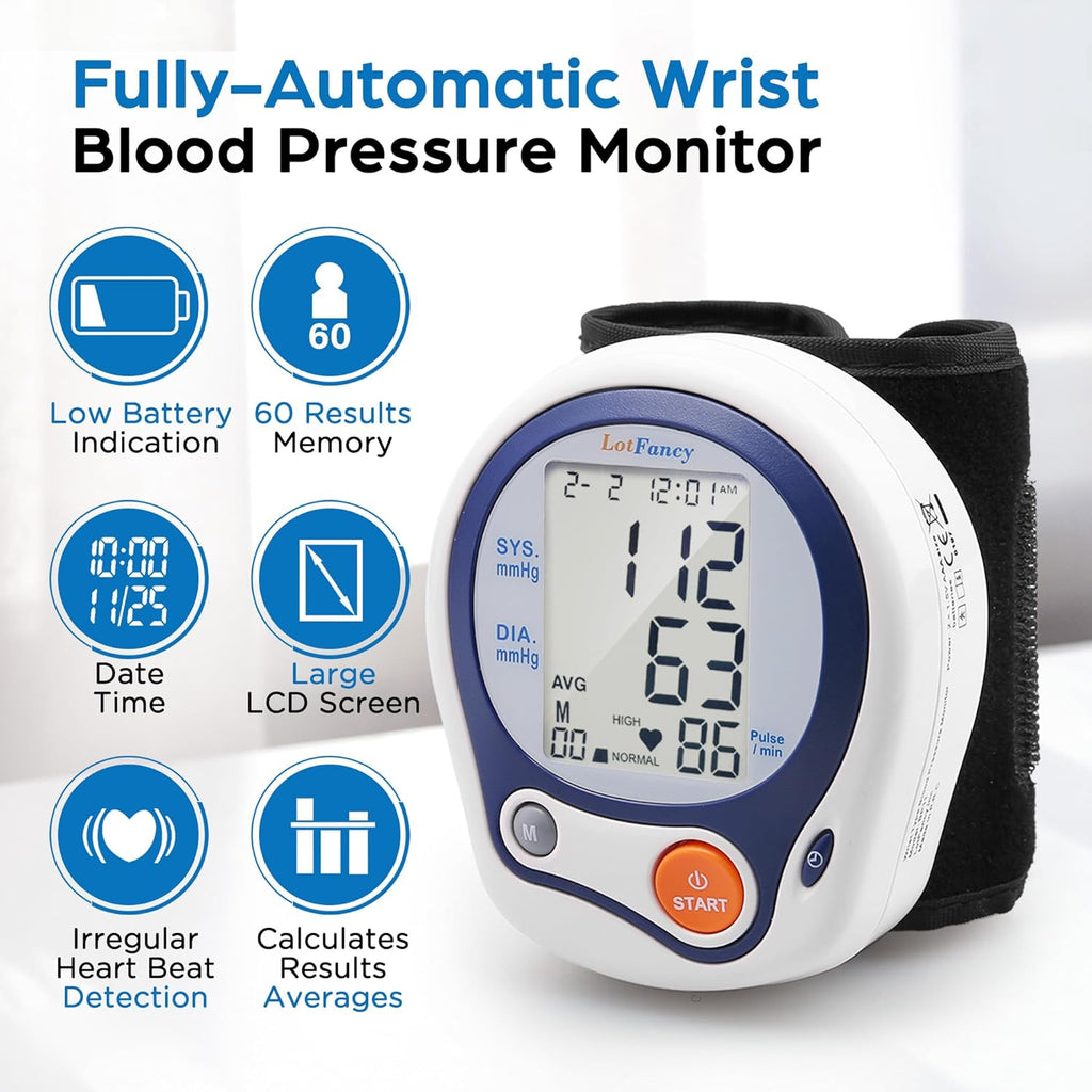 LotFancy Digital Automatic Wrist Blood Pressure Monitor with Carrying Case


