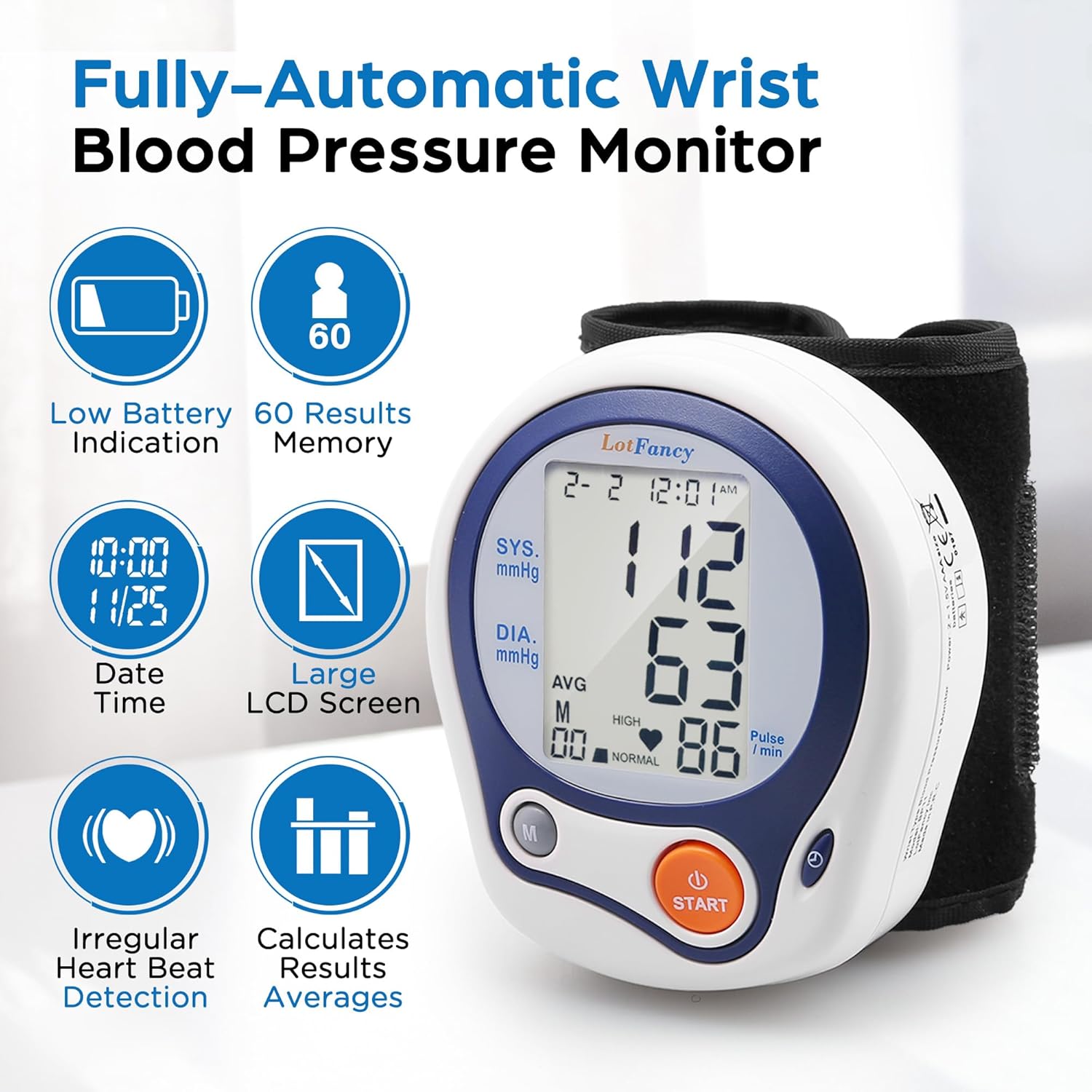 LotFancy Digital Automatic Wrist Blood Pressure Monitor with Carrying Case

