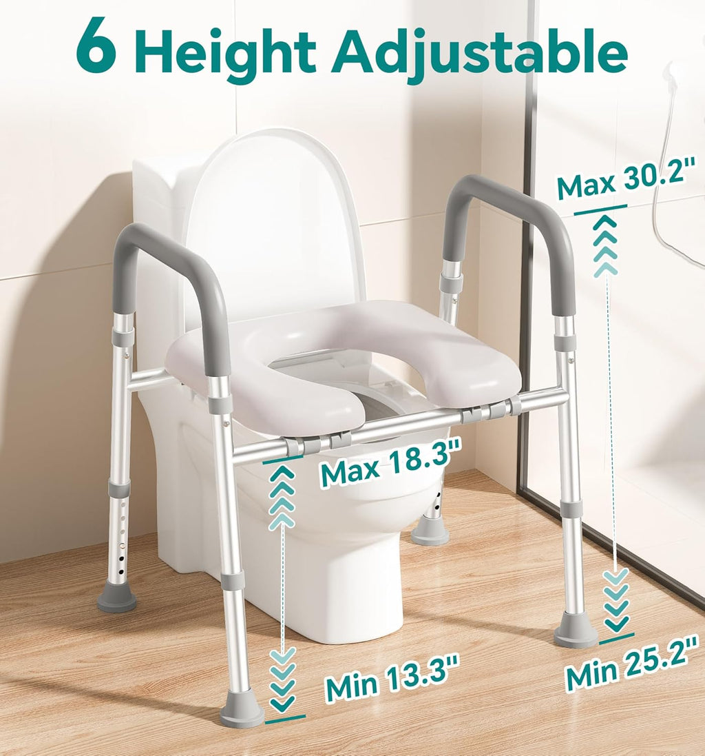 Soundfuse Raised Toilet Seat Riser with Handles, Adjustable Height and Width, Padded

