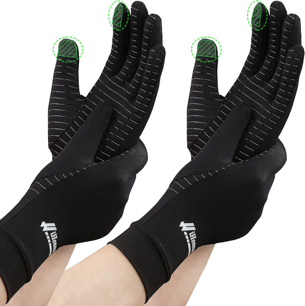 Copper Full Finger Compression Gloves for Arthritis Pain Relief, Touchscreen

