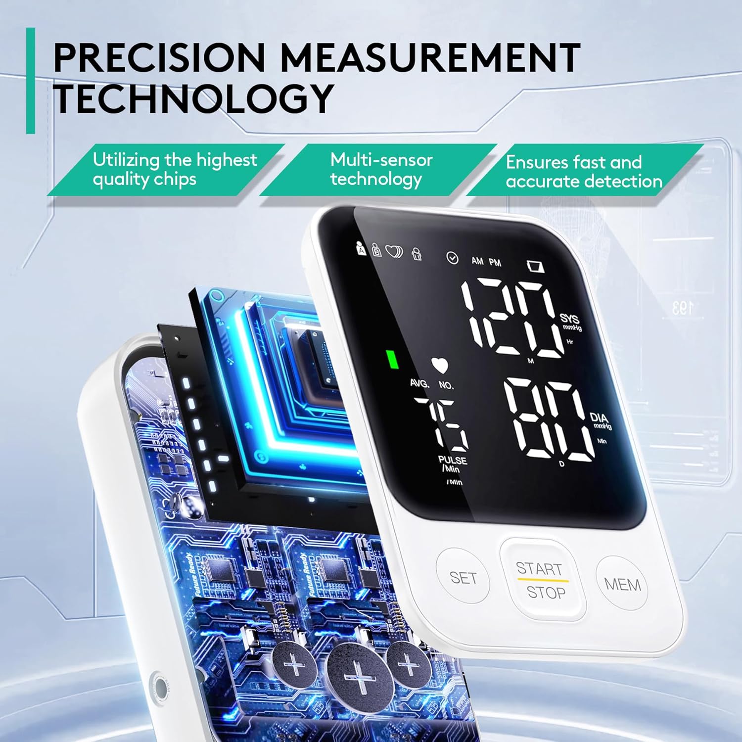 Oklar Upper Arm Blood Pressure Monitor Home BP Machine One-Button Large LED Display

