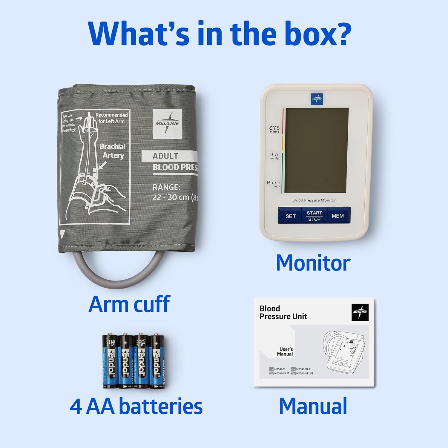 Medline Digital Blood Pressure Monitor with Upper Arm Cuff, LCD Display, 90 Readings

