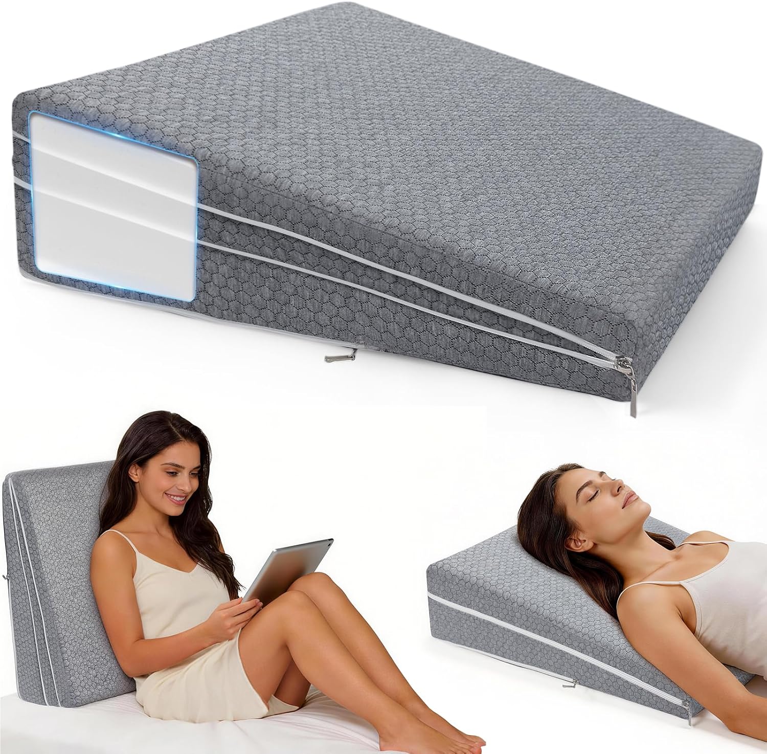Adjustable Bed Wedge Pillow for Sleep Apnea, GERD, Snoring, Leg and Back Pain

