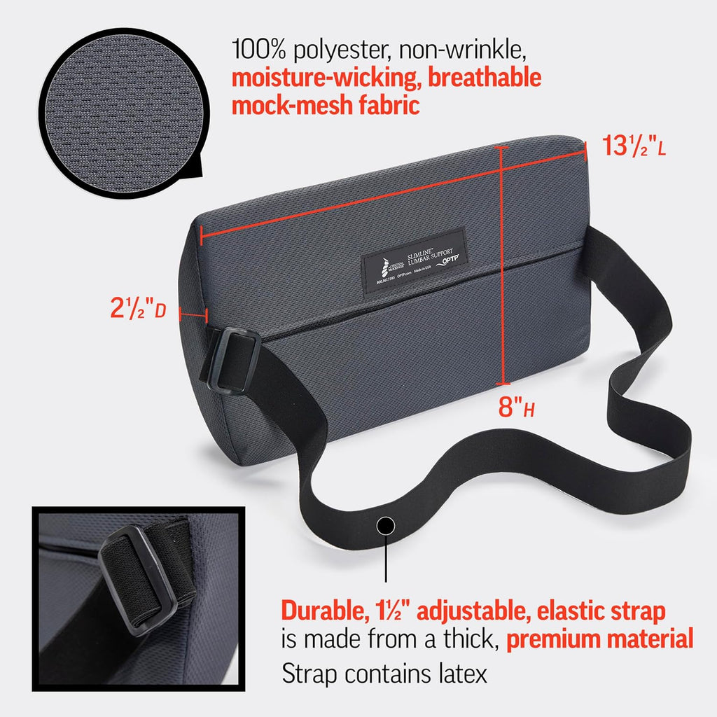 OPTP Original McKenzie Slimline Lumbar Support Pillow with Strap, Chair Back Cushion

