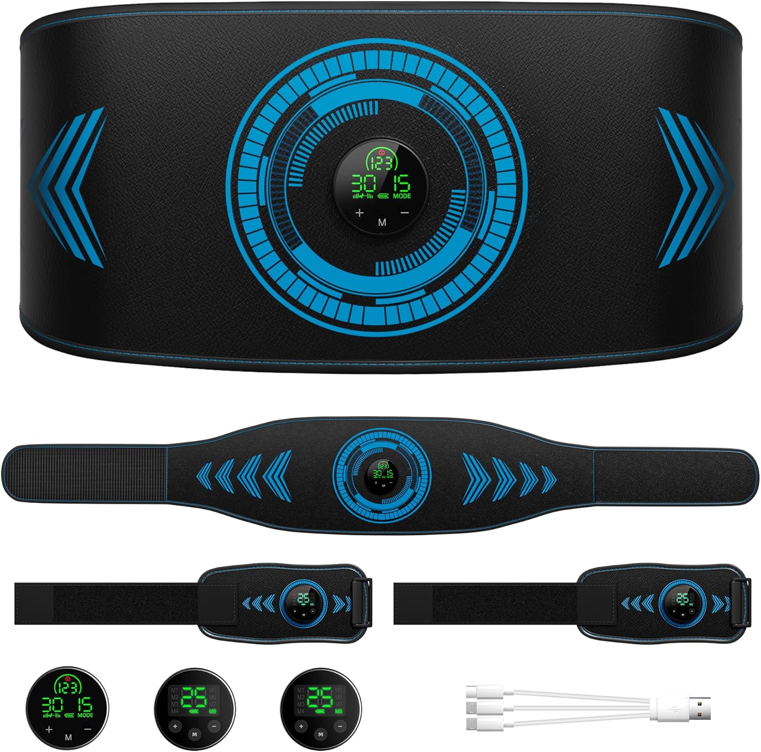 EMS Muscle Stimulator with ABS Belt and Arm Bands, Rechargeable Electronic Toning

