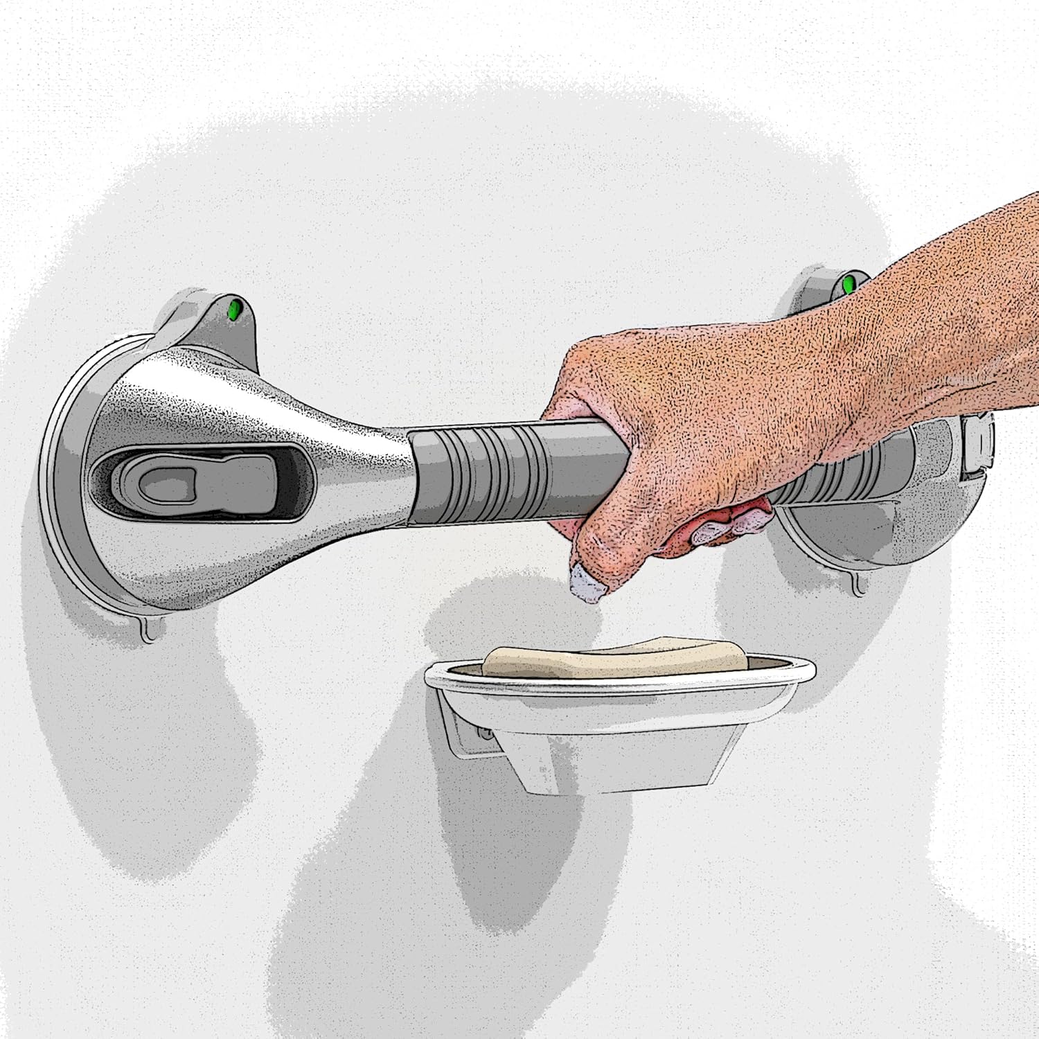 Suction Shower Grab Bar with Indicators, Tool-Free Installation, Balance Assist Handle

