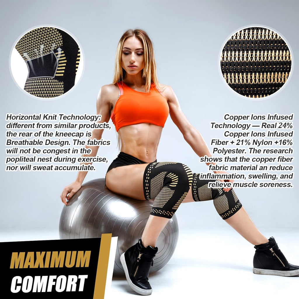 NEENCA Copper Knee Brace Compression Knee Sleeves with Copper Fiber, 2-Pack

