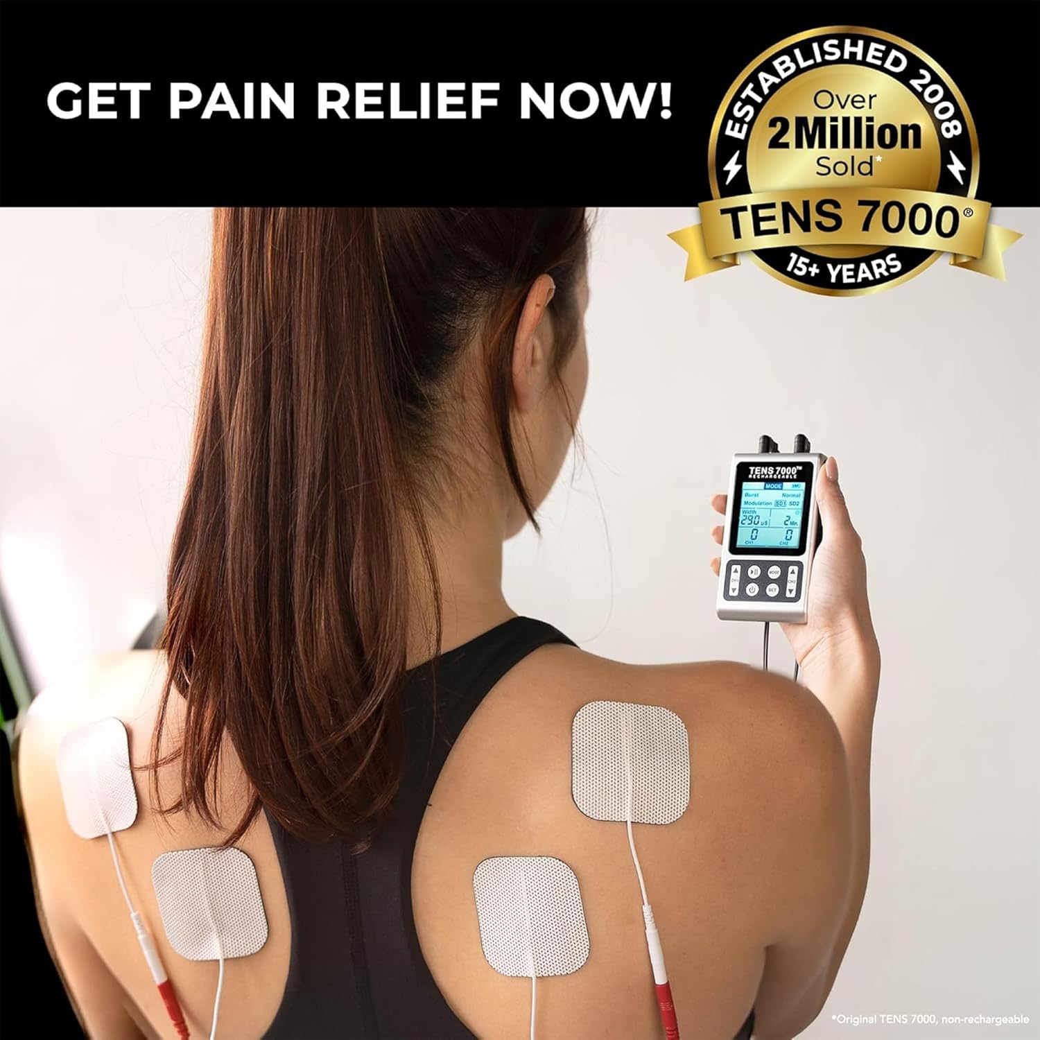 TENS 7000 Rechargeable TENS Unit Muscle Stimulator with Replacement Pads

