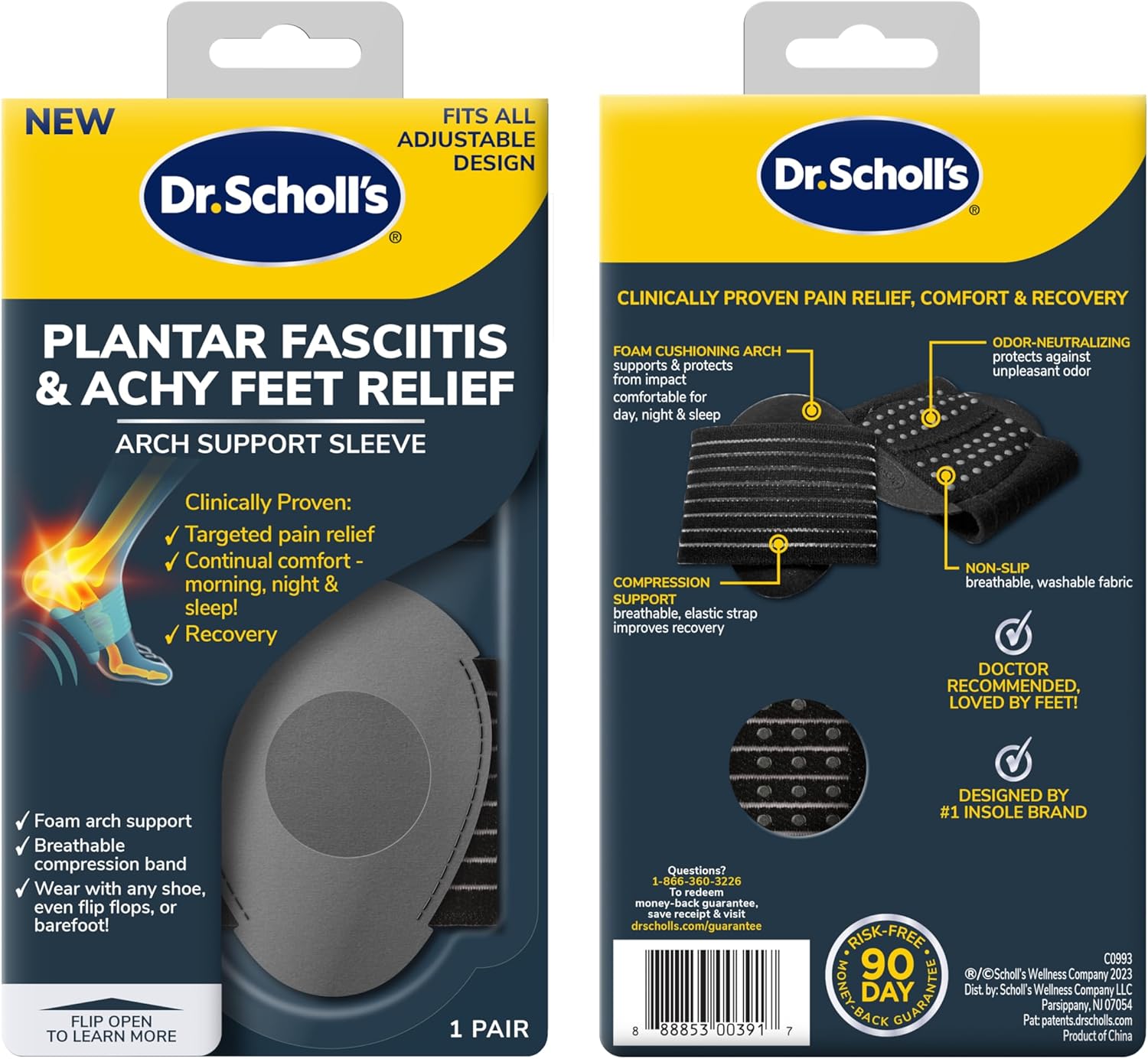 Dr. Scholl's Plantar Fasciitis Arch Support Sleeve, Cushioned Compression Band

