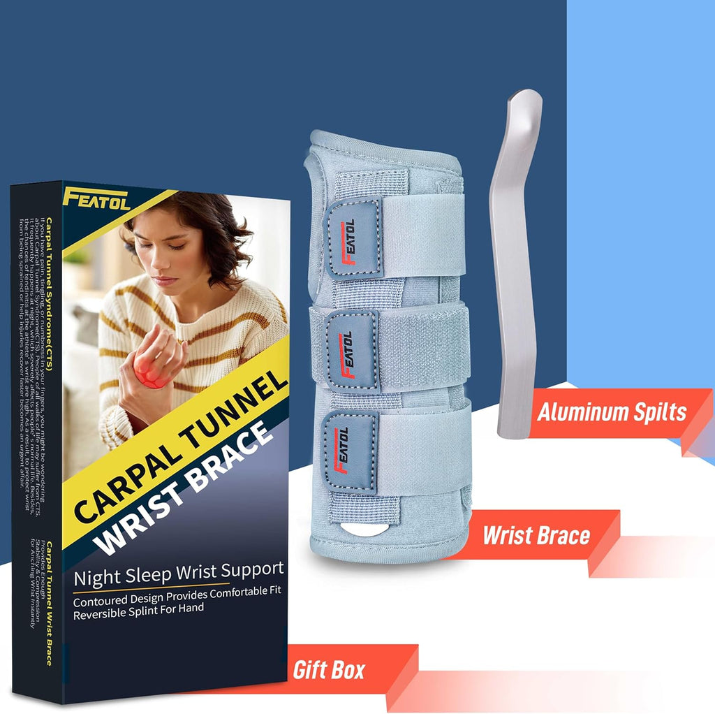 FEATOL Wrist Brace Carpal Tunnel Adjustable Night Support with Removable Splints

