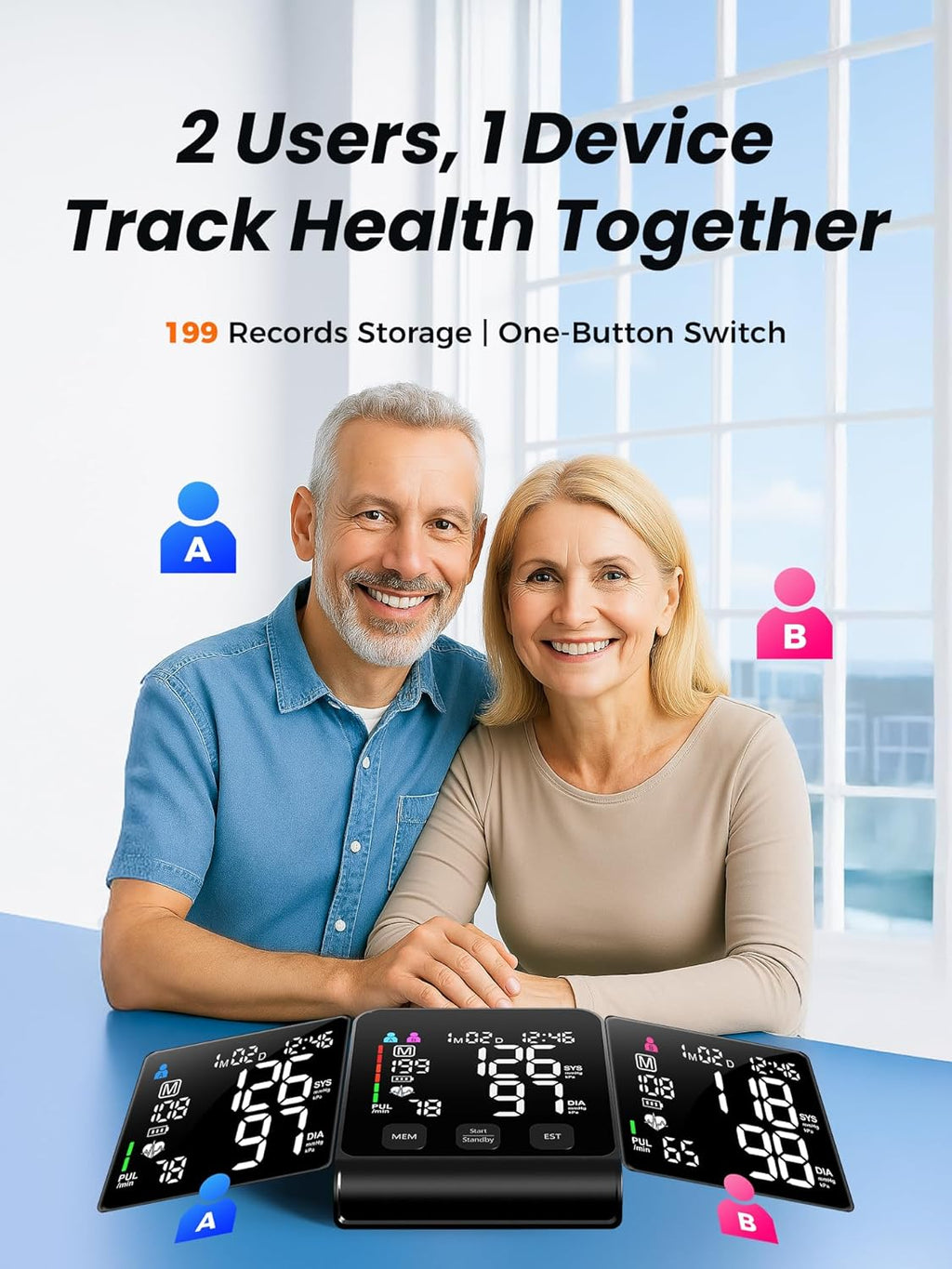 Upper Arm Electronic Blood Pressure Monitor, Automatic Digital BP with Backlit Display

