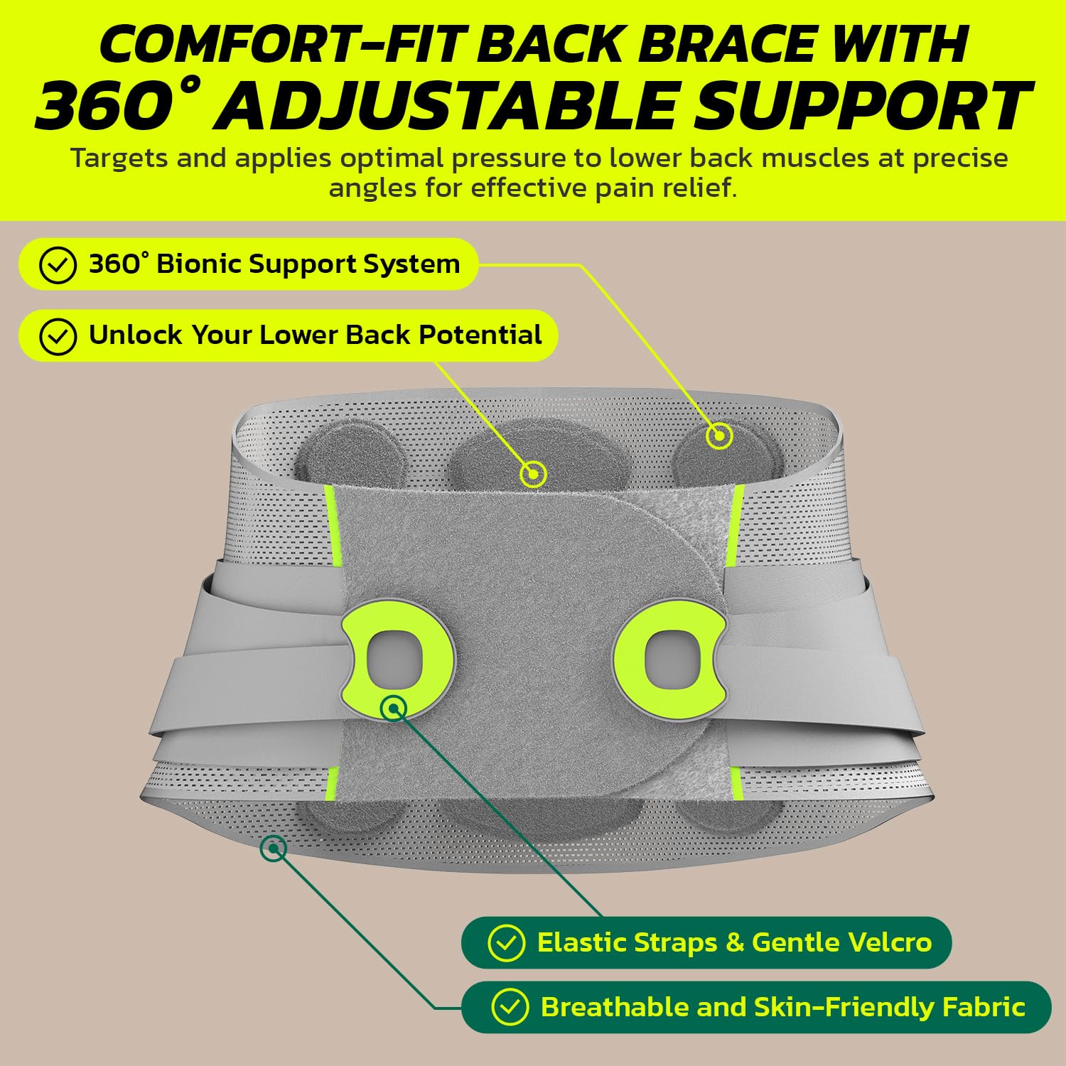aoFIT 360° Back Brace Lumbar Support Belt for Lower Back Pain, Men and Women

