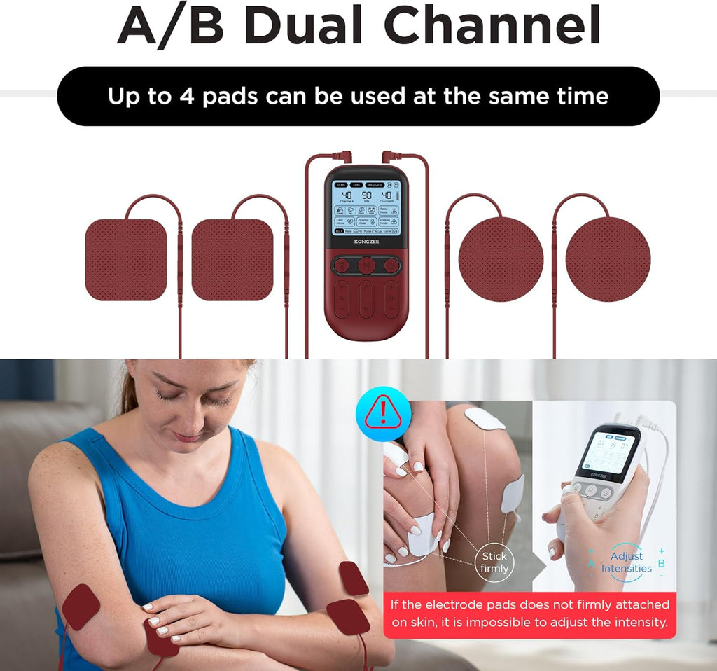 Kongzee 4-in-1 TENS Unit EMS Muscle Stimulator Rechargeable Pulse Massager

