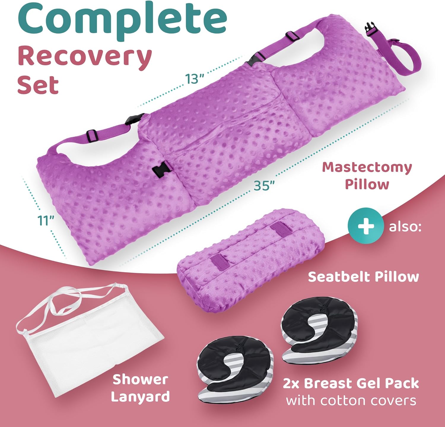 Zomaple Mastectomy Recovery Pillow with Strap, Seat Belt Cover and Gel Pack

