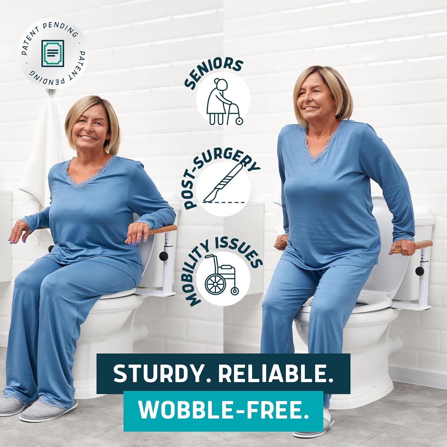 Lunderg Toilet Safety Rails for Seniors, Adjustable Grab Bars, Toilet Seat Handles

