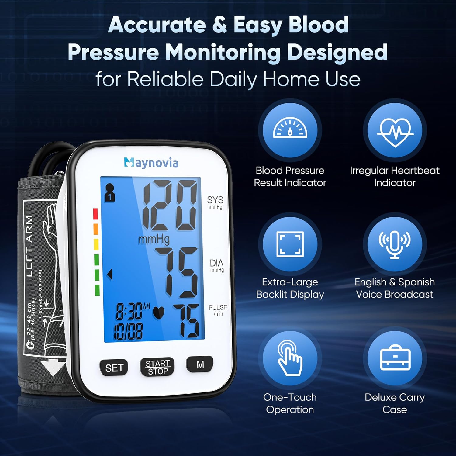 Upper Arm Digital Blood Pressure Monitor with Talking English & Spanish Voice

