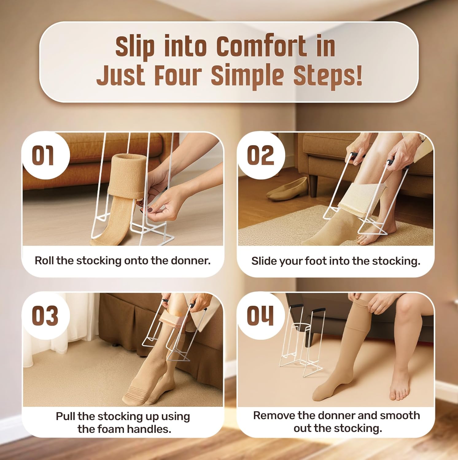 Stocking Donner Compression Sock Aid Tool with Metal Frame and Foam Grips

