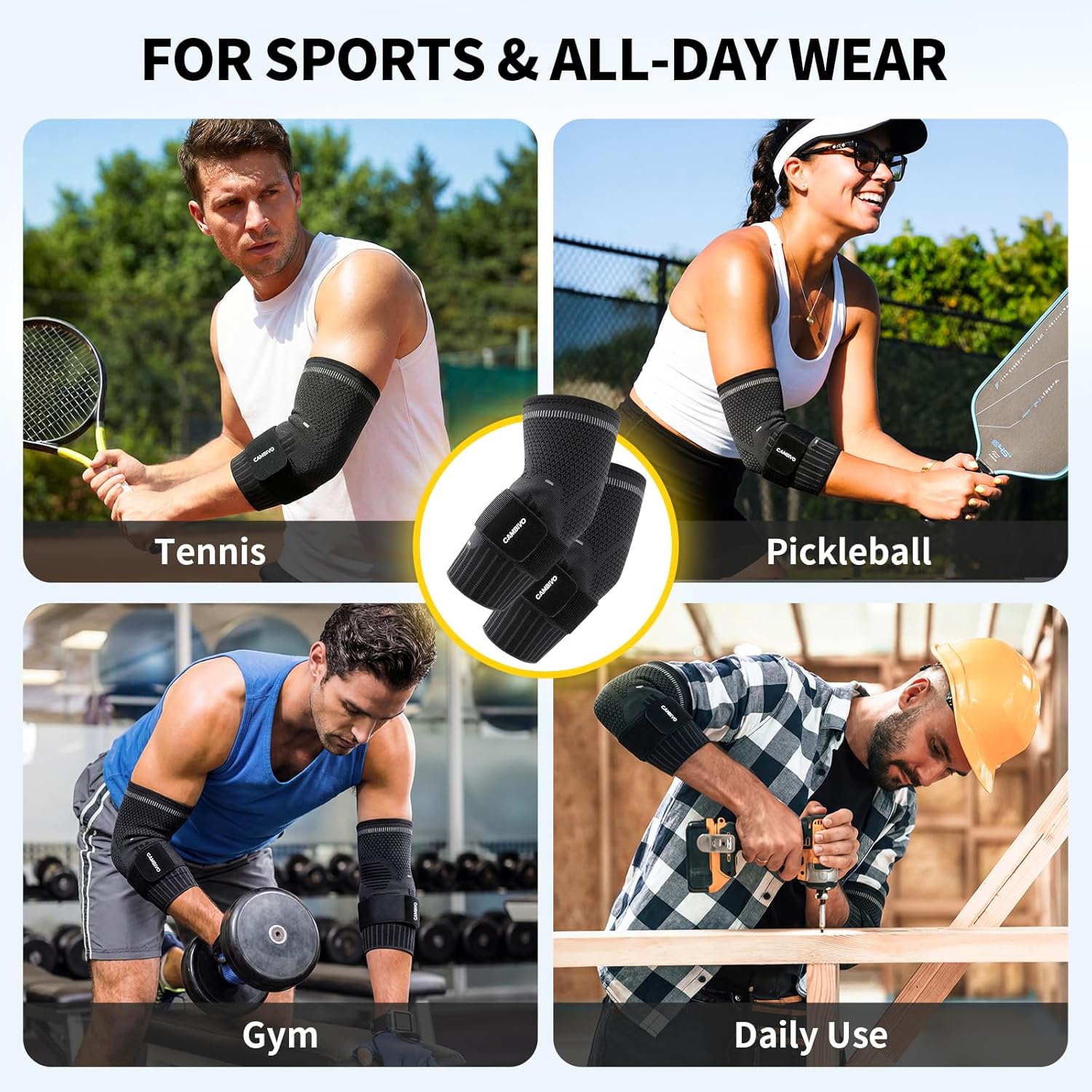 CAMBIVO Tennis Elbow Support Sleeve with Dual Gel Pads and Adjustable Strap

