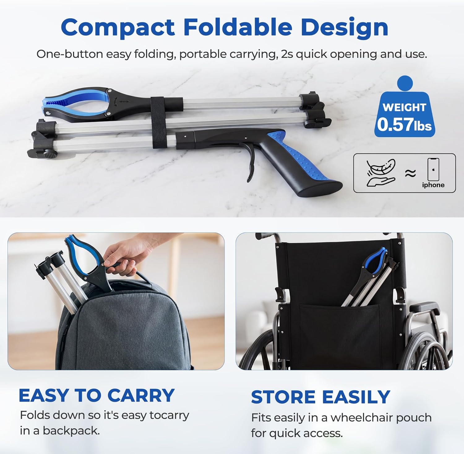 Magnetic Grabber Reacher Tool for Seniors, Foldable Heavy Duty Pickup Trash Picker

