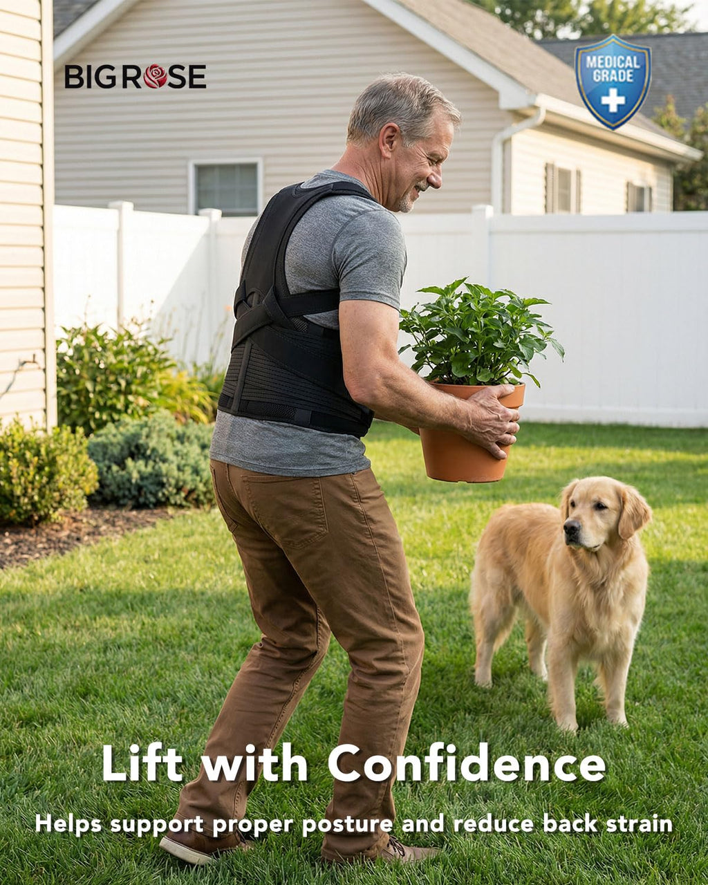 BIGROSE Posture Corrector Brace for Seniors, Dual-Back Support with Shoulder Strap

